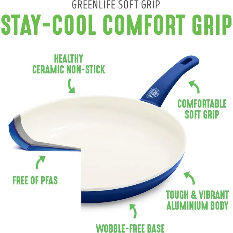 Blue Nonstick Cookware Set (23-Piece Ceramic Soft Grip)