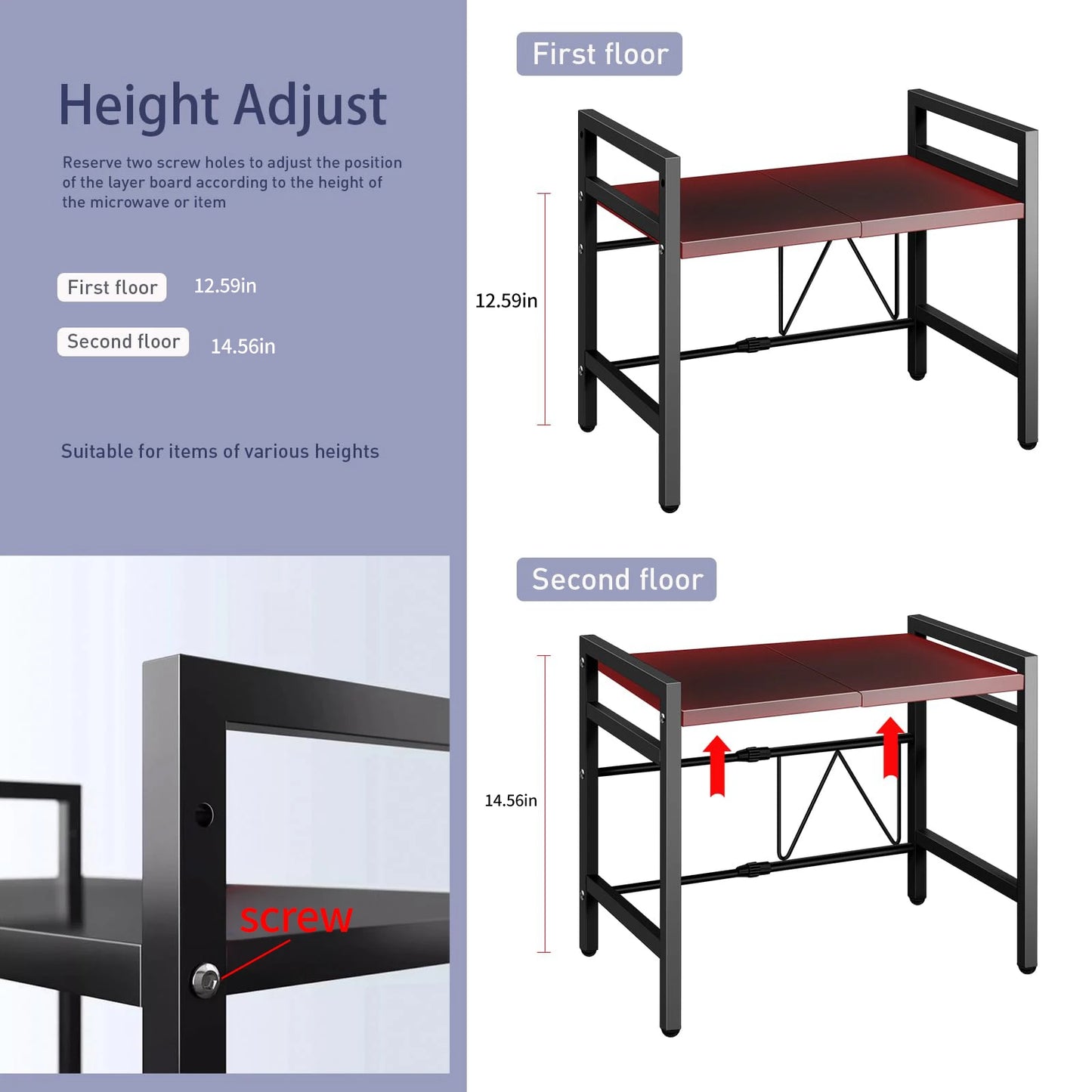 Expandable 42-64cm Microwave Shelf Organizer