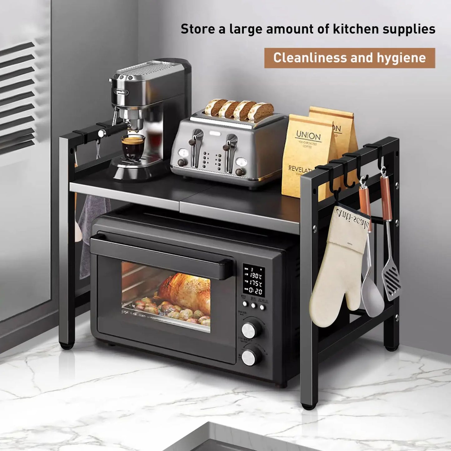 Expandable 42-64cm Microwave Shelf Organizer