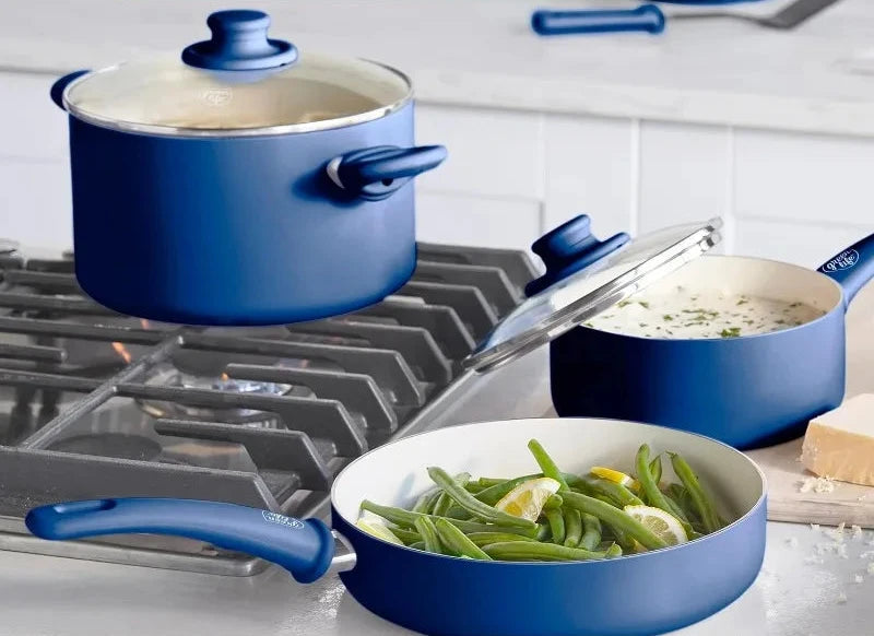 Blue Nonstick Cookware Set (23-Piece Ceramic Soft Grip)