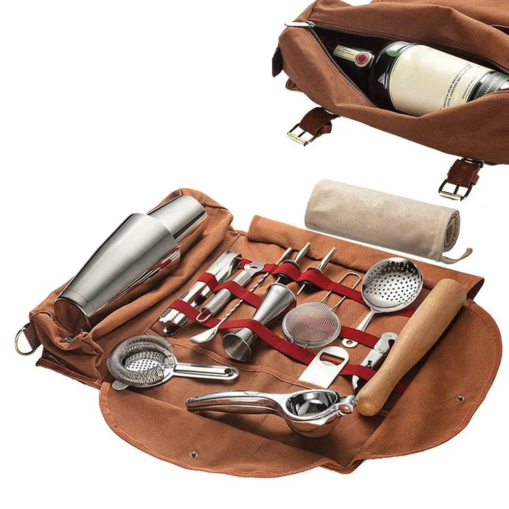 Professional Bartender Travel Kit Bag (Canvas, 25 Storage Compartments)