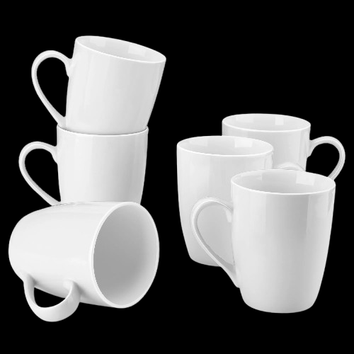 MALACASA Elisa 360ml Porcelain Coffee Mugs (Set of 6, Ivory White)