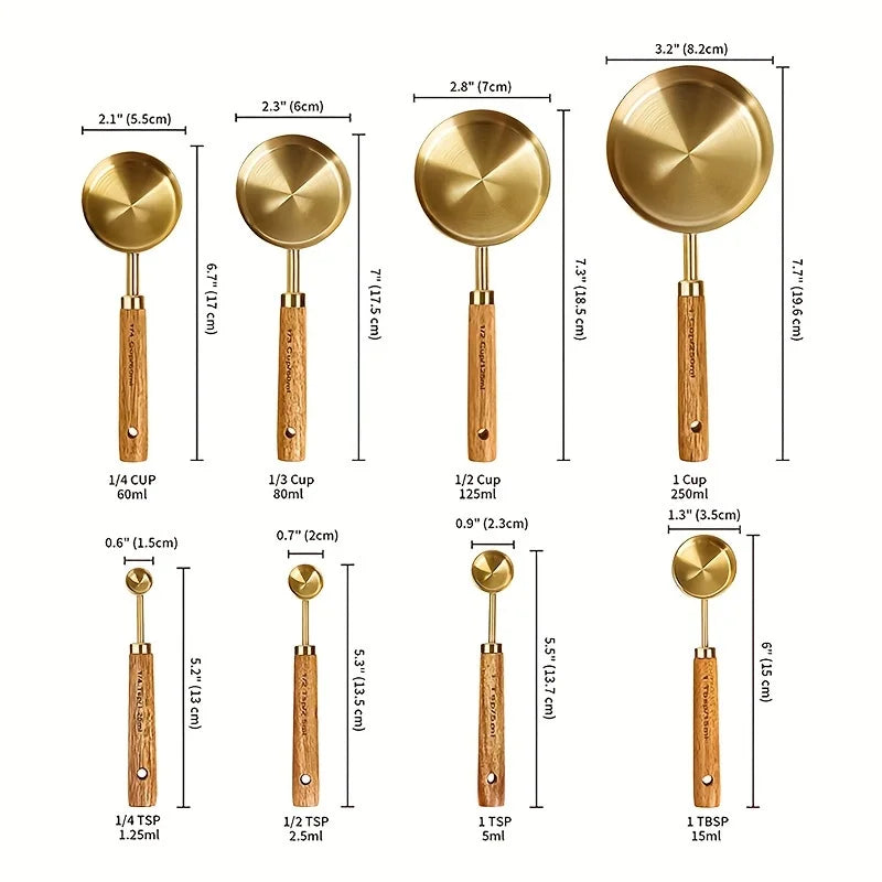 The Gold Stainless Measure Set (8-Piece Measuring Cup & Spoon Set)