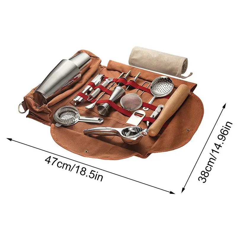 Professional Bartender Travel Kit Bag (Canvas, 25 Storage Compartments)