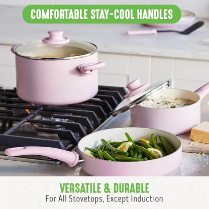 Pink Nonstick Cookware Set (23-Piece Ceramic Soft Grip)