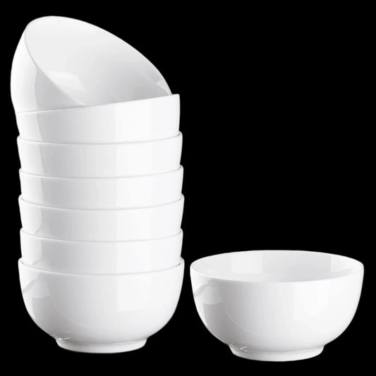 10-Ounce Porcelain Bowls (Set of 8, White Ceramic)