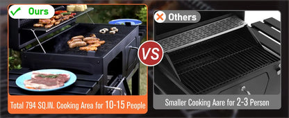 Extra-Large Charcoal BBQ Grill with Dual-Zone Adjustable Cooking Area & Foldable Side Tables