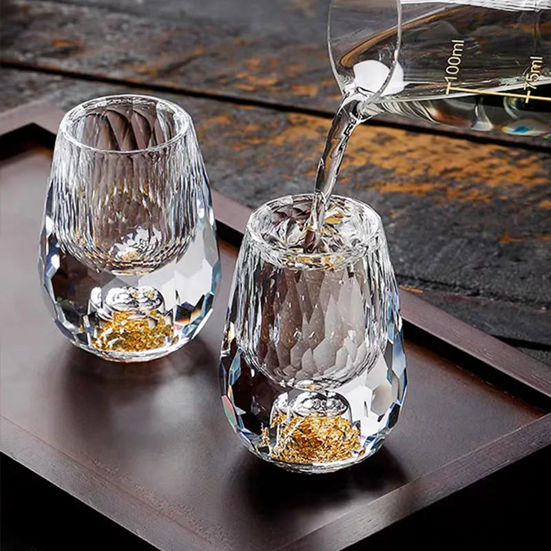 Luxury Crystal Shot Glass Set (6pcs, Gold Foil Bottom)