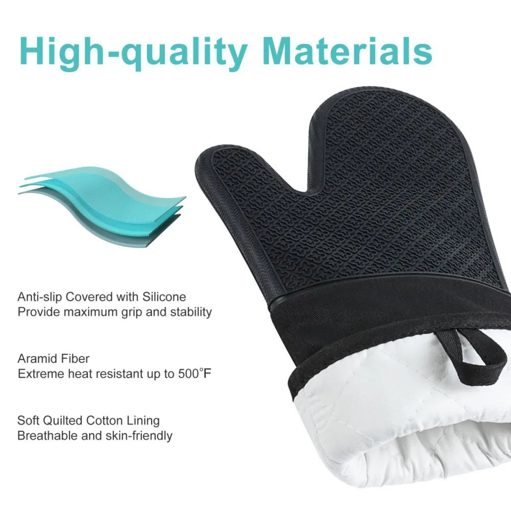 Silicone Heat-Resistant Oven Mitts - 4-Piece Set