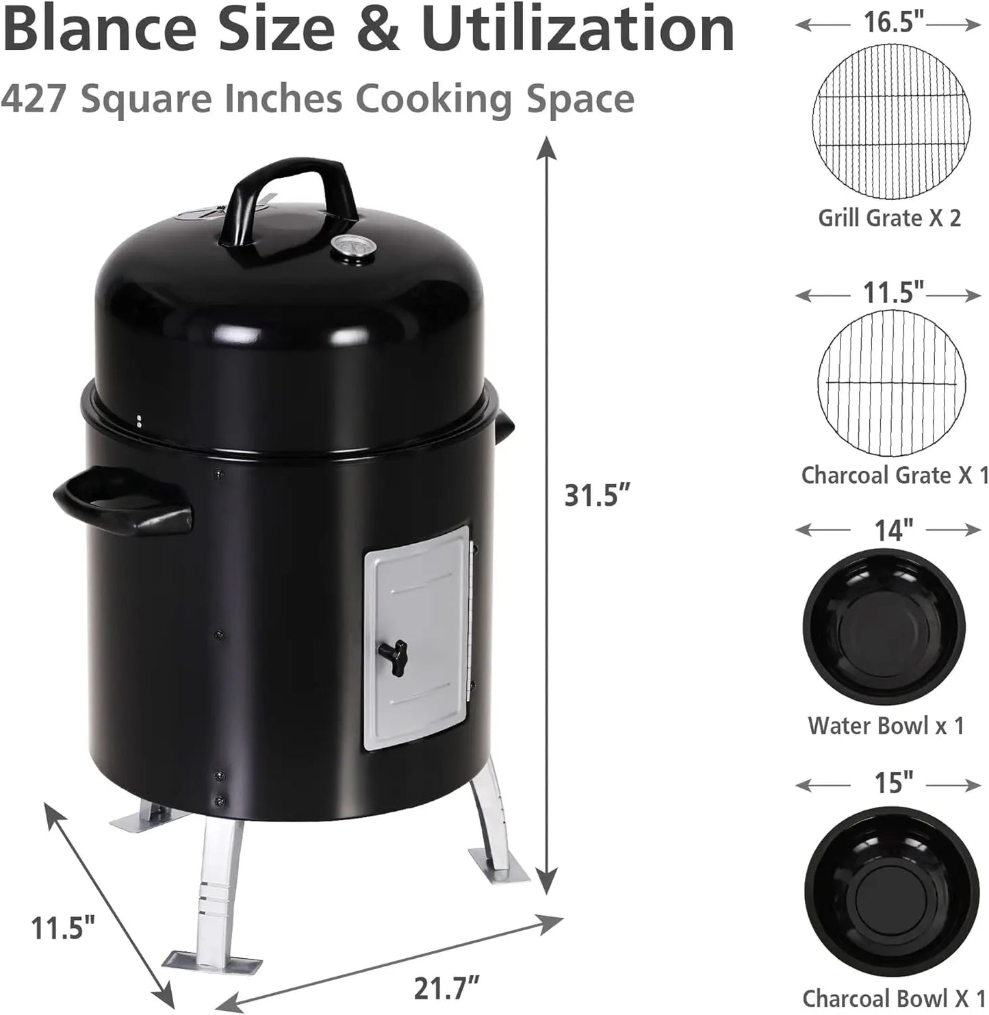 18-Inch Versatile Charcoal Patio Smoker