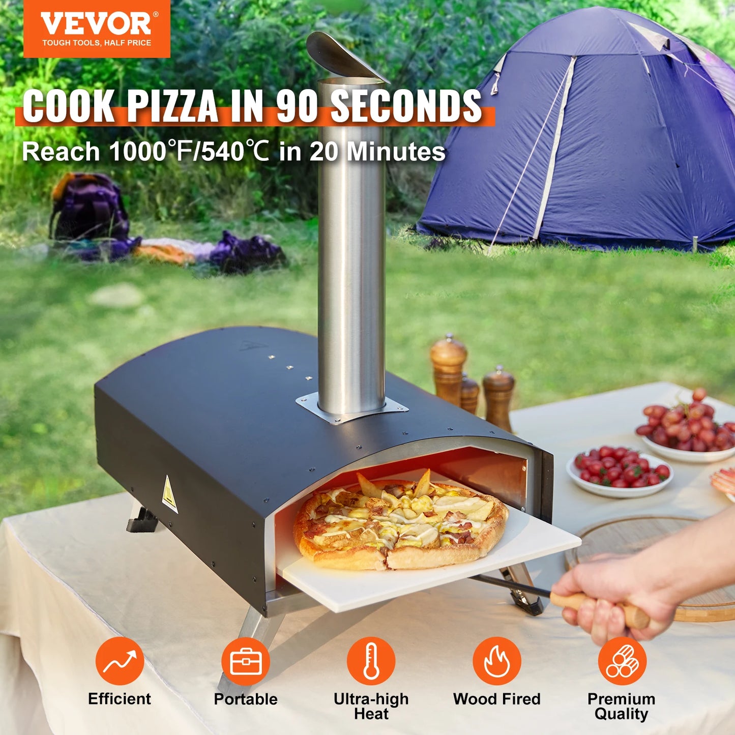 VEVOR 12-Inch Portable Wood Fired Pizza Oven