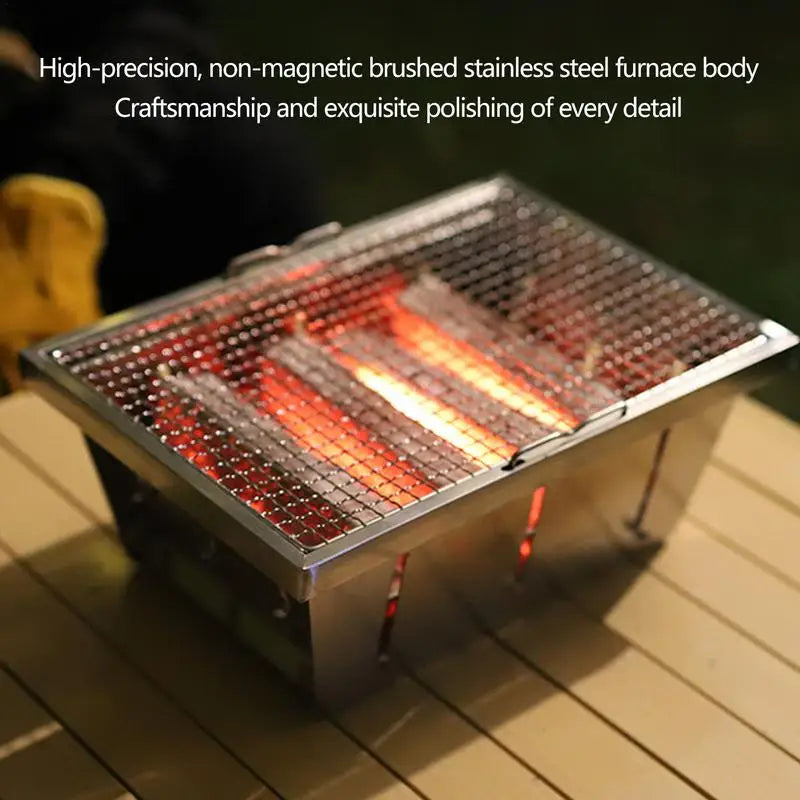 Foldable Portable Camping Grill & Tent Heater (Stainless Steel Wood Stove BBQ Fire Pit)