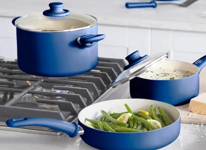Blue Nonstick Cookware Set (23-Piece Ceramic Soft Grip)