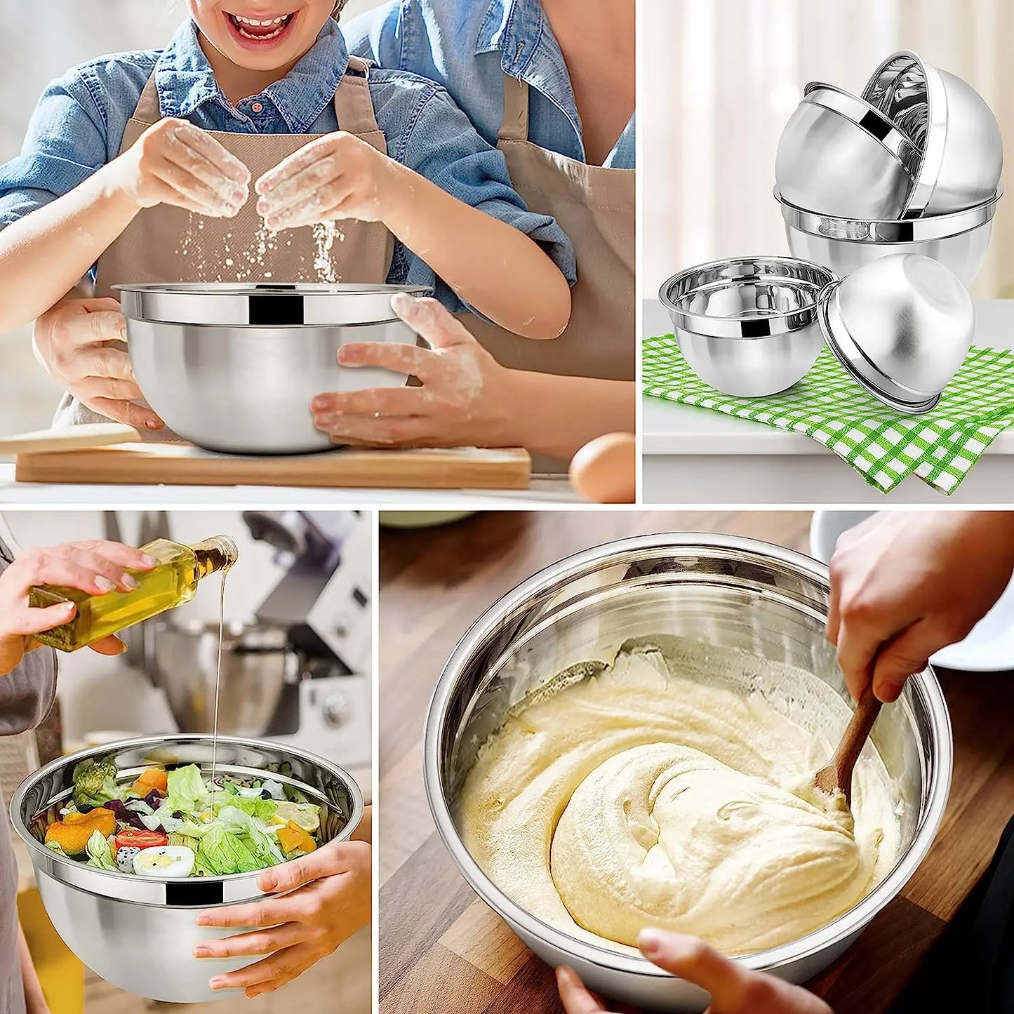 Stainless Steel Mixing Bowl Set (5-Piece, Nesting with Airtight Lids)