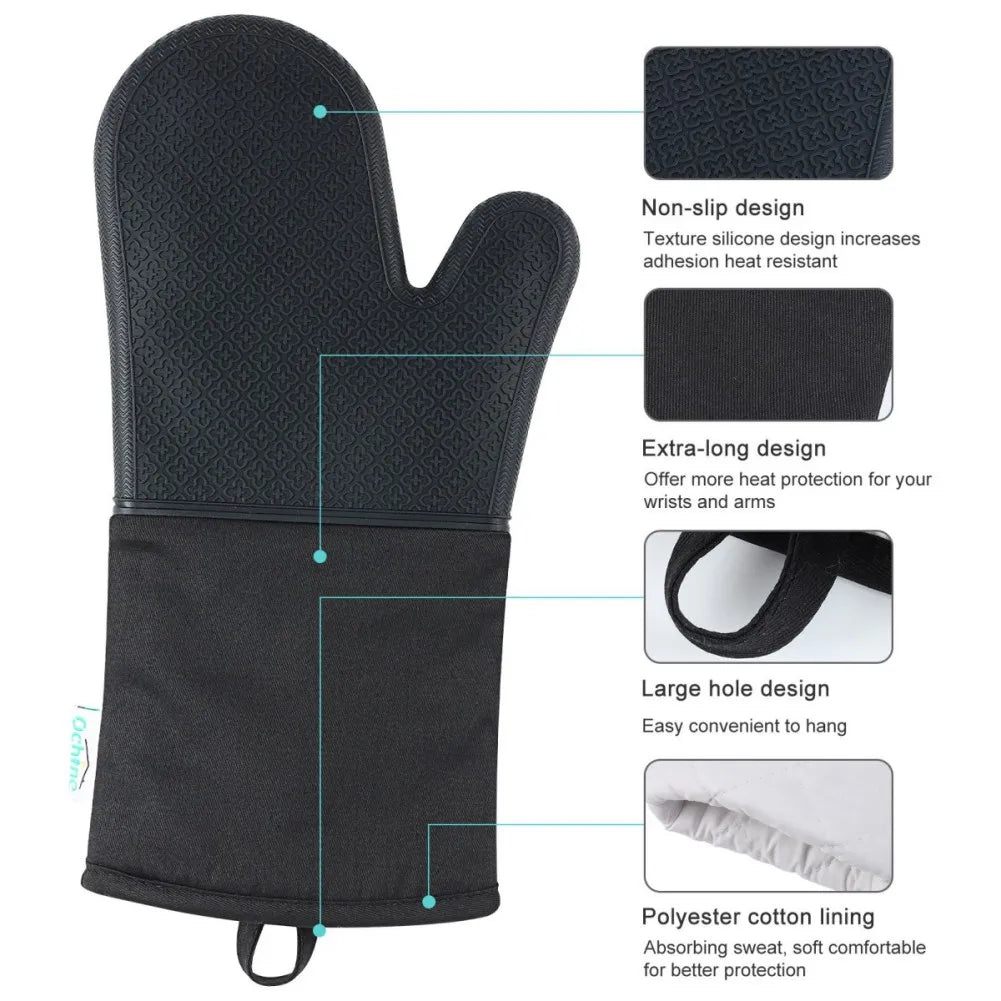 Silicone Heat-Resistant Oven Mitts - 4-Piece Set