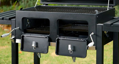 Extra-Large Charcoal BBQ Grill with Dual-Zone Adjustable Cooking Area & Foldable Side Tables