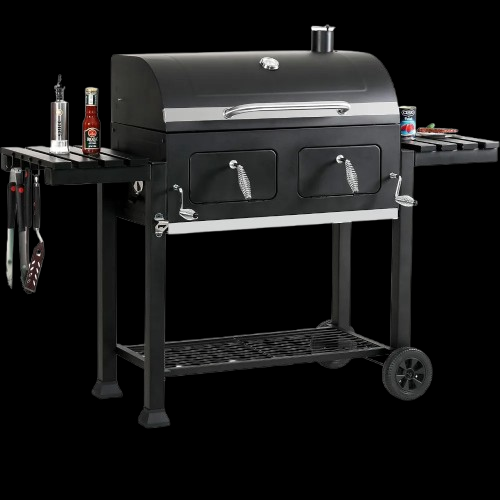 Extra-Large Charcoal BBQ Grill with Dual-Zone Adjustable Cooking Area & Foldable Side Tables