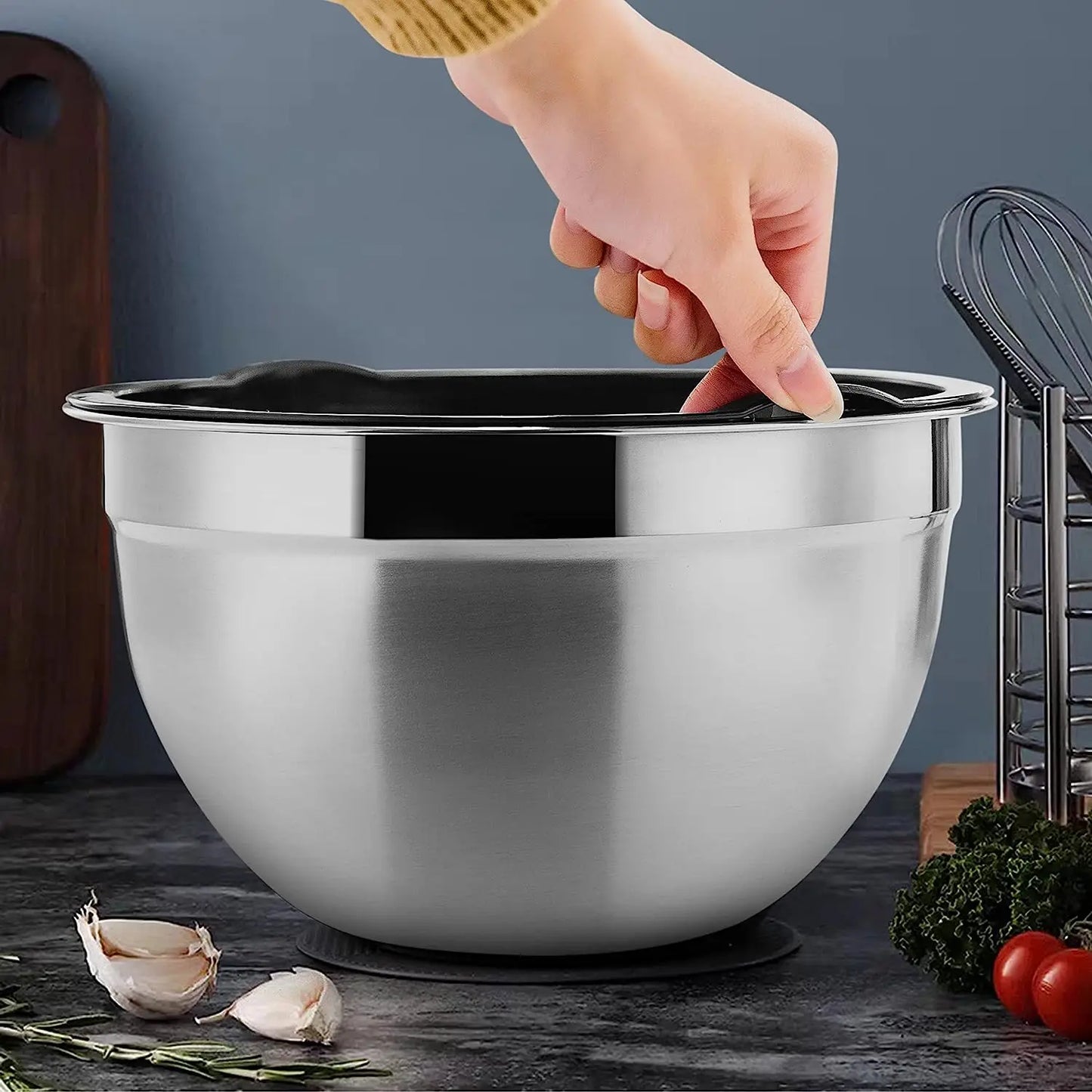 Stainless Steel Mixing Bowl Set (5-Piece, Nesting with Airtight Lids)