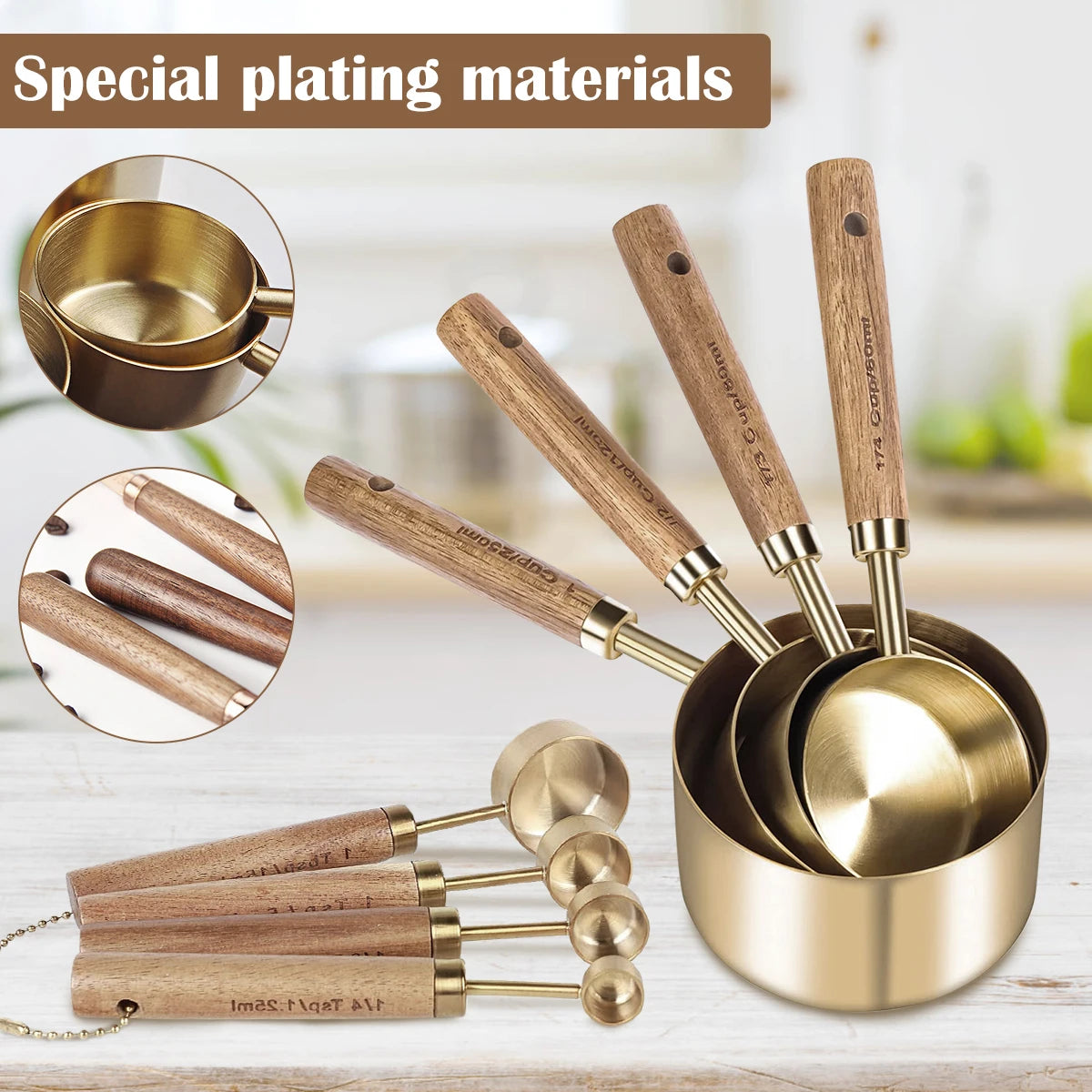 The Gold Stainless Measure Set (8-Piece Measuring Cup & Spoon Set)