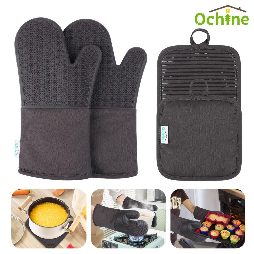 Silicone Heat-Resistant Oven Mitts - 4-Piece Set