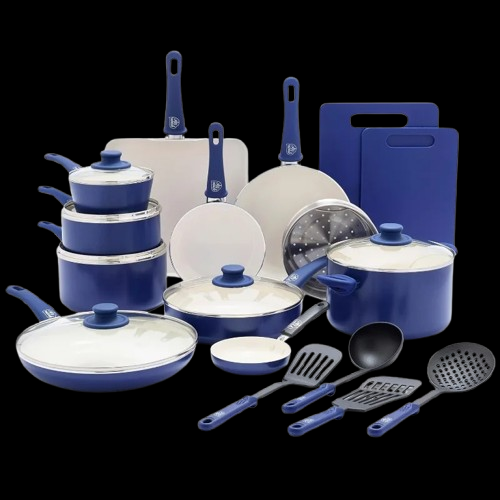 Blue Nonstick Cookware Set (23-Piece Ceramic Soft Grip)