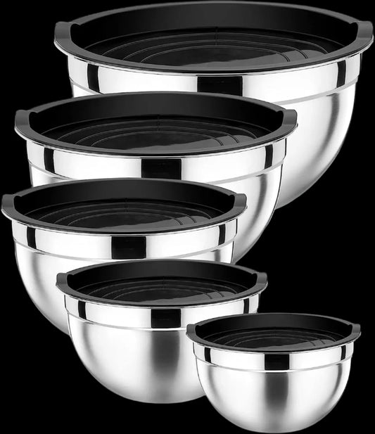 Stainless Steel Mixing Bowl Set (5-Piece, Nesting with Airtight Lids)