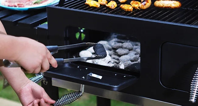 Extra-Large Charcoal BBQ Grill with Dual-Zone Adjustable Cooking Area & Foldable Side Tables