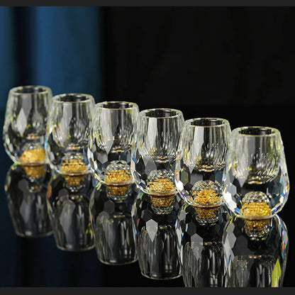 Luxury Crystal Shot Glass Set (6pcs, Gold Foil Bottom)