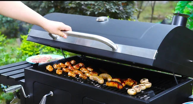 Extra-Large Charcoal BBQ Grill with Dual-Zone Adjustable Cooking Area & Foldable Side Tables