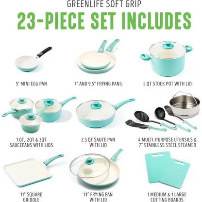 Turquoise Nonstick Cookware Set (23-Piece Ceramic Soft Grip)