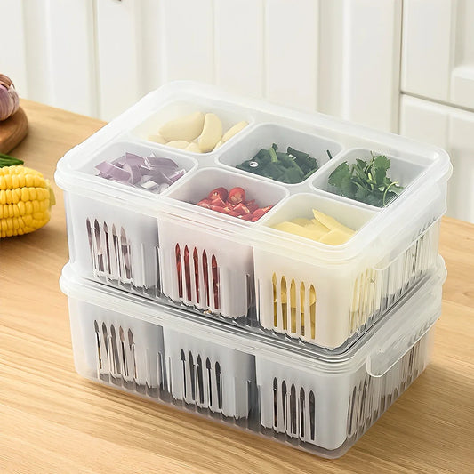 Fresh Produce Storage Box with 6 Grids